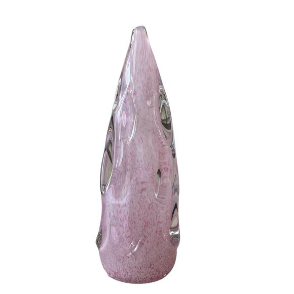 Hand Blown Solid Art Glass CHRISTMAS TREE 11in Pastel Pink & White Swirl New - Picture 11 of 11